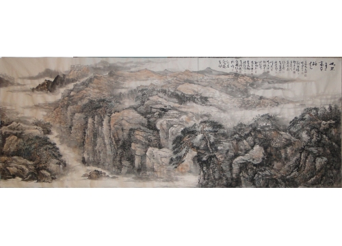 现场作山水画《山不争高自极天》3.96mX1.48m